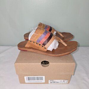 Bed|Stu Nemesis Leather Thong Sandal, Tan/Multi, Women's 8.5, New in Box